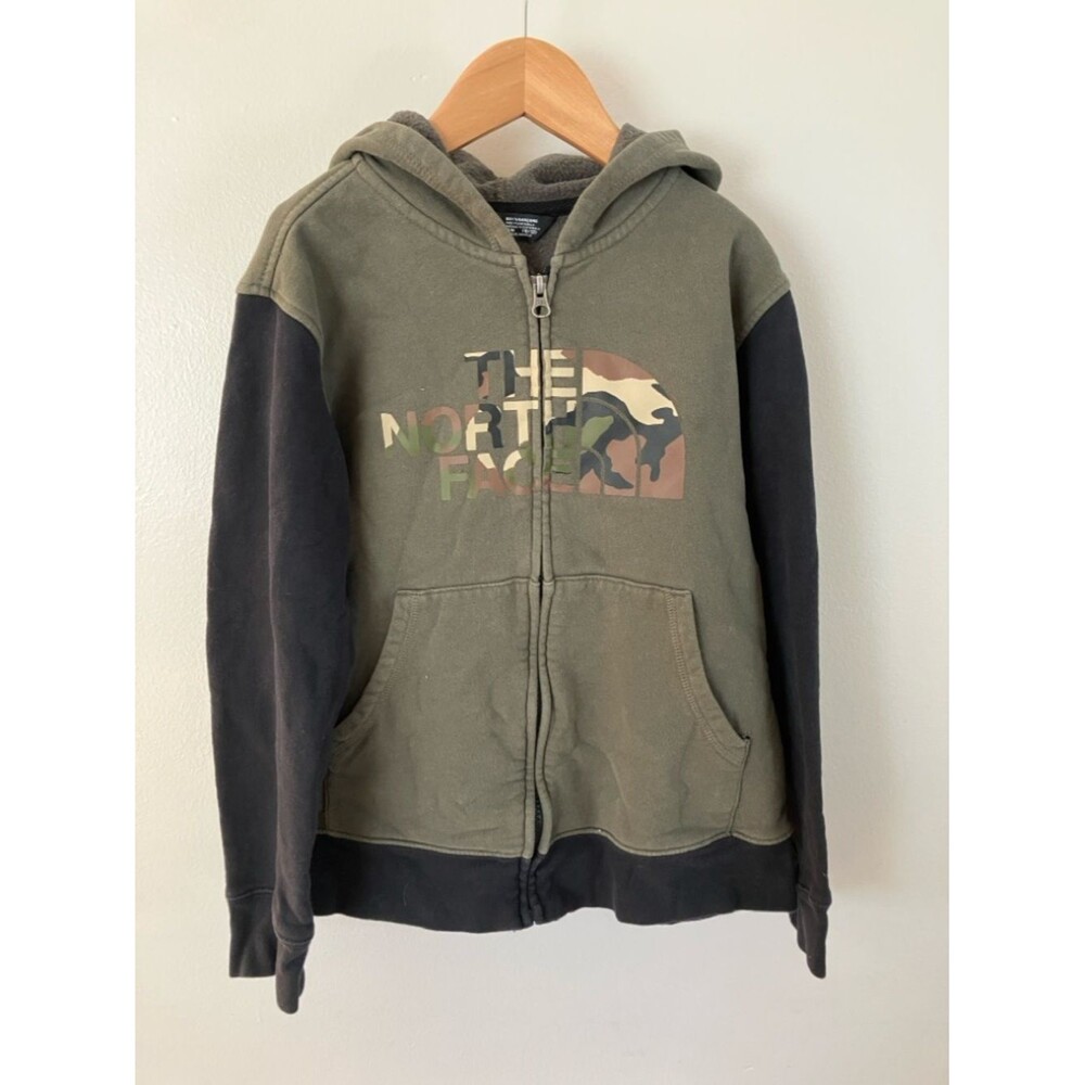 The North Face Kids 10/12 Logo Full Zip Hoodie Olive & Black Camo